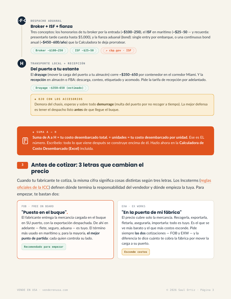 Página de la guía: las 8 líneas de costo