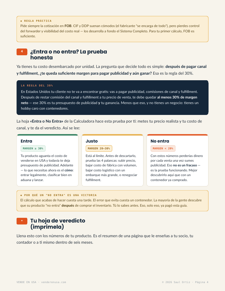 Página de la guía: la prueba de viabilidad y el veredicto