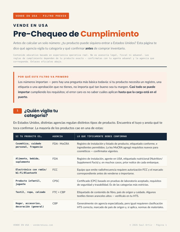 Página del pre-chequeo de cumplimiento por categoría